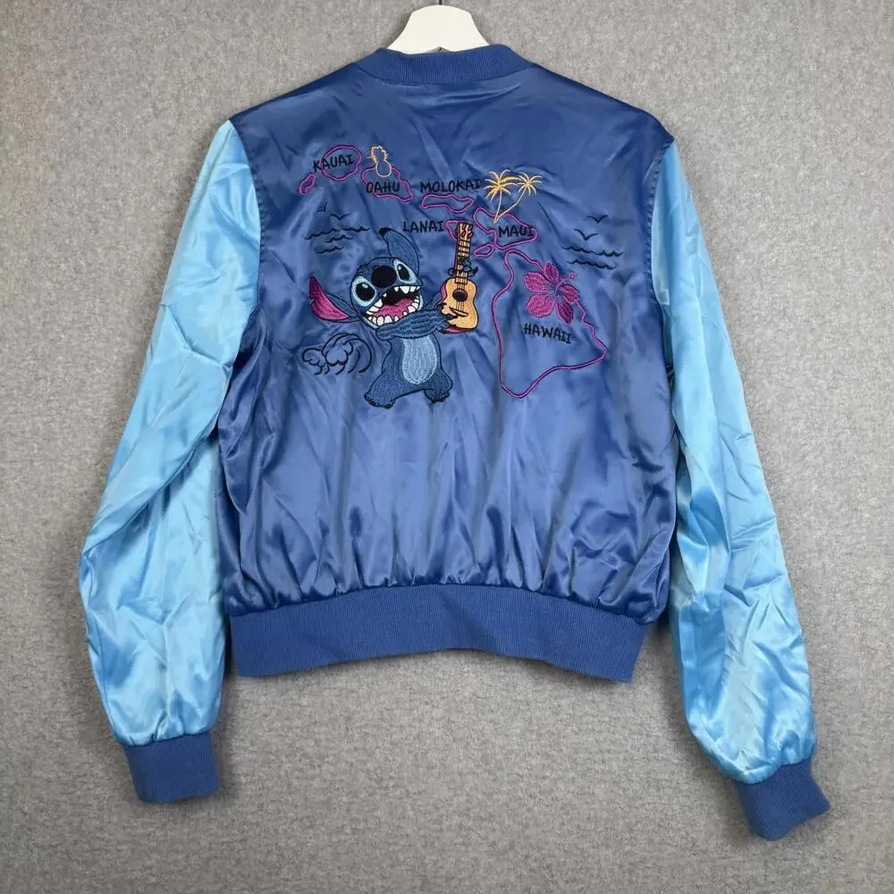 Disney Stitch Blue Bomber Jacket Embroidery Hawaii Unisex Adult Medium